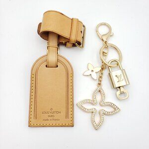 Authentic Louis Vuitton Luggage Nametag and Gold Padlock with Unbranded Keycharm